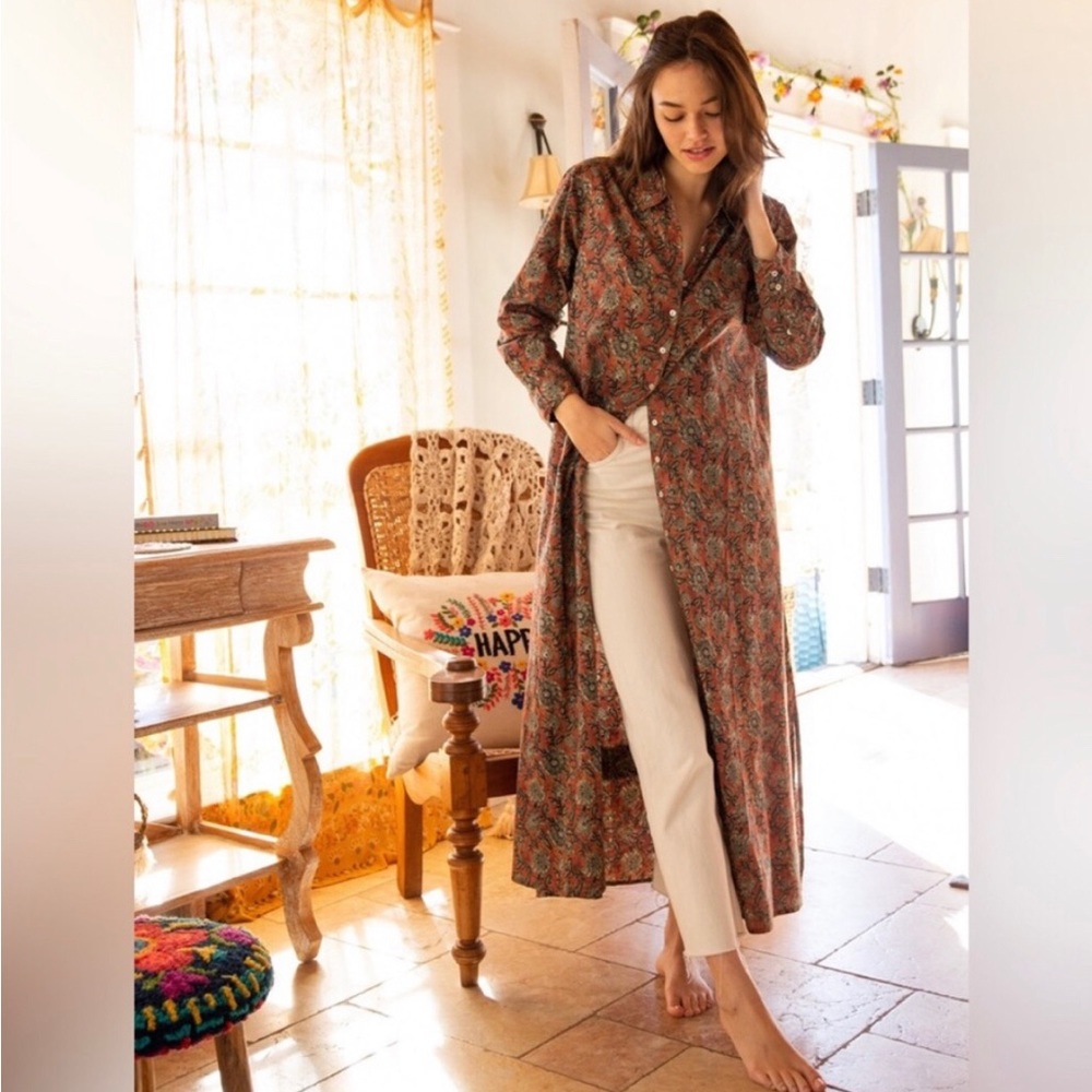 Natural Life Drew Shirt Floral Dress in Rust Size M
